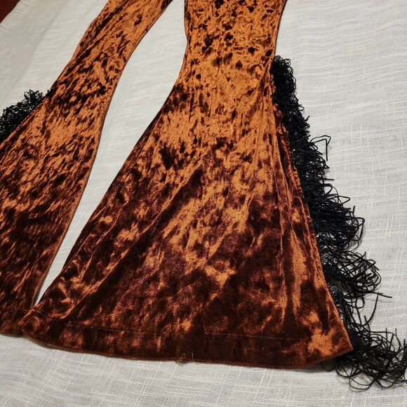 Silverado Velvet Flare Bell Bottom Pants Womens Size Medium Brown Fringed - Picture 2 of 10